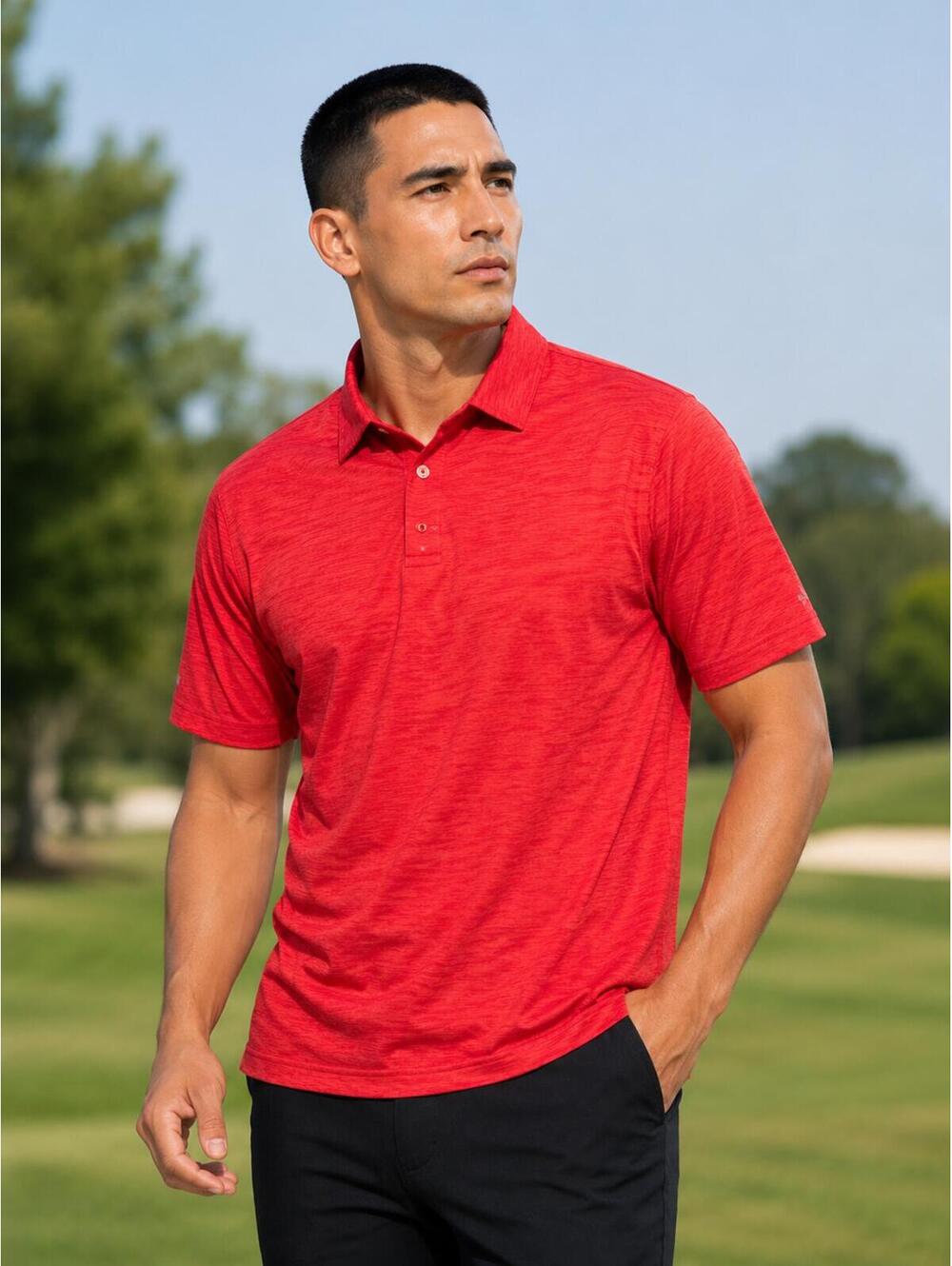 Men’s Performance Golf Polo Shirt 2XL Red Heather Athletic Short Sleeve Polo